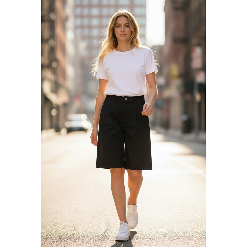 Scoop Tailored Pleated Bermuda Shorts Size: 8 Color: Soot Black